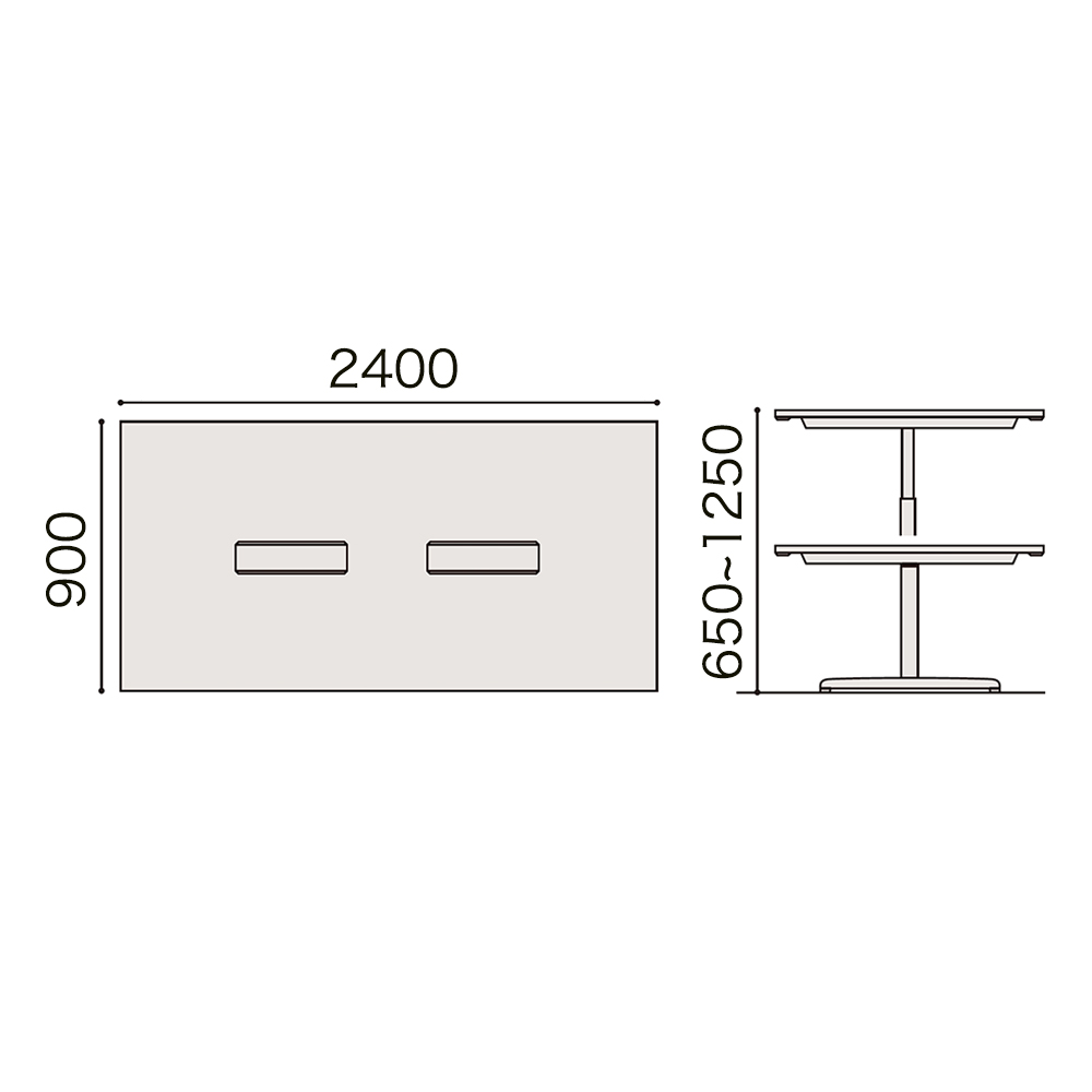トイロ テーブル （ toiro table ） JZT-2409WA-AWH 配線対応天板 昇降スイッチ 塗装脚 W240 × D90cm [ WH/天板61×脚W9］
