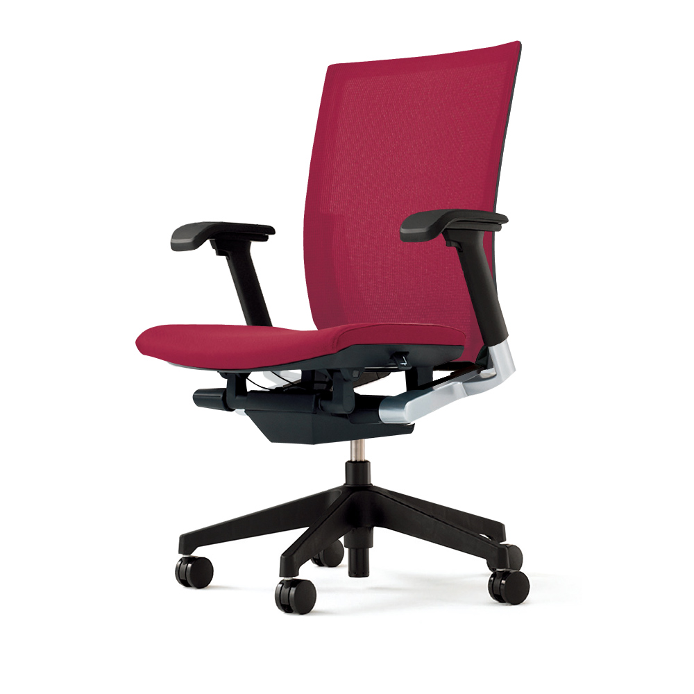 ヴェントチェア （ Vento chair ） KE-837JB-T1M4 プレーンメッシュ （ランバーサポートなし）/（ブラックT）/可動肘付/樹脂脚 ［ラズベリーレッド］