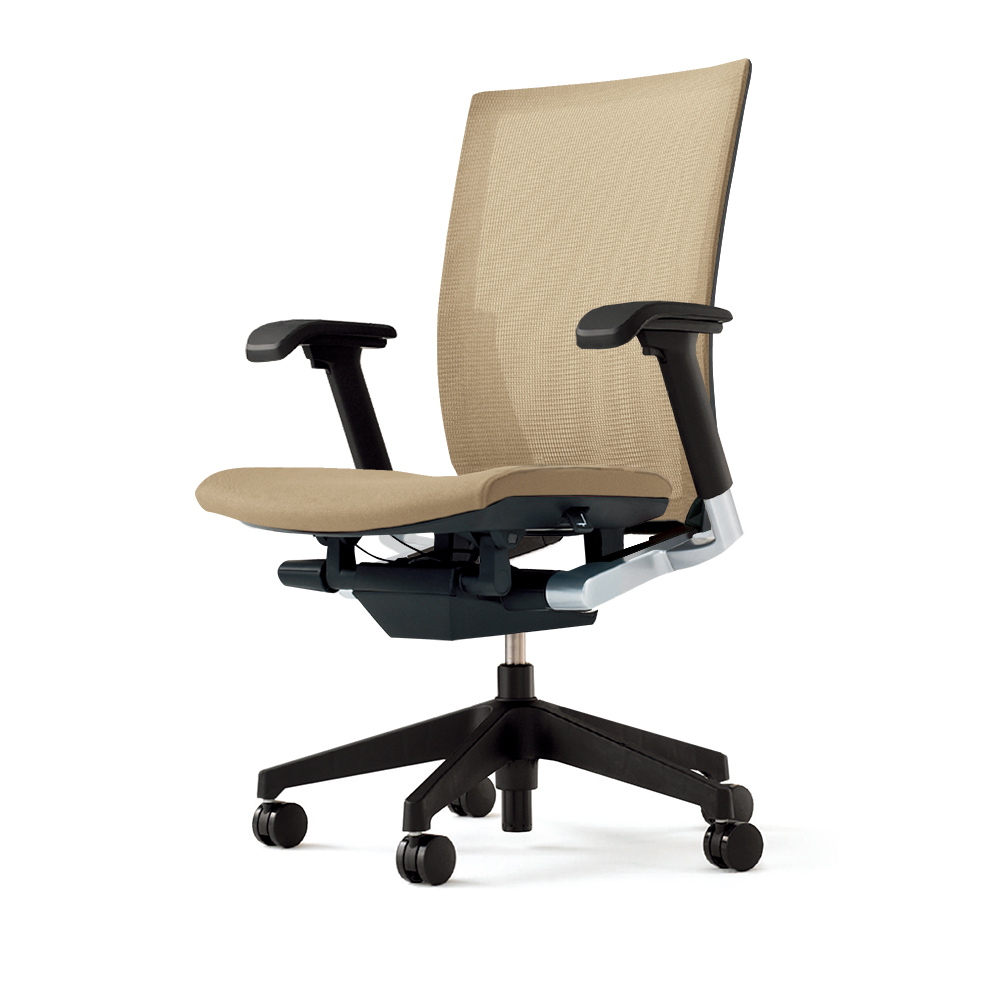 ヴェントチェア （ Vento chair ） KE-837JV1-T1Y3 プレーンメッシュ （ランバーサポートなし）/（ブラックT）/可動肘付/樹脂脚 ［サンドイエロー］