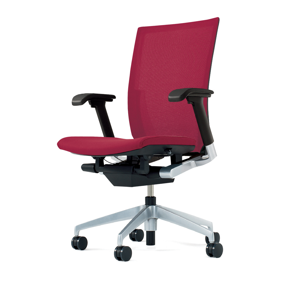 ヴェントチェア （ Vento chair ） KE-837JV1-Z5M4 プレーンメッシュ （ランバーサポートなし）/可動肘付/アルミ脚（シルバーメタリック） ［Z5×ラズベリーレッド］