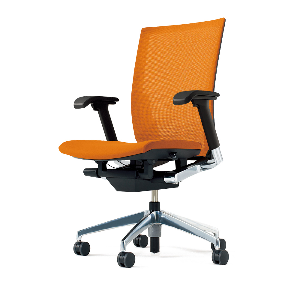 ヴェントチェア （ Vento chair ） KE-837JV1-Z9D3 プレーンメッシュ （ランバーサポートなし）/可動肘付/アルミ脚（アルミミラー） ［Z9×アンバーオレンジ］