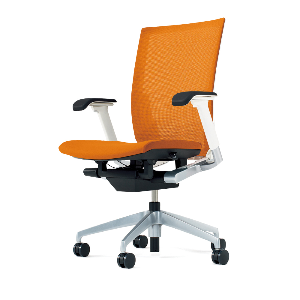 ヴェントチェア （ Vento chair ） KE-837JV1-ZLD3 プレーンメッシュ （ランバーサポートなし）/可動肘付/アルミ脚（シルバーメタリック） ［ZL×アンバーオレンジ］