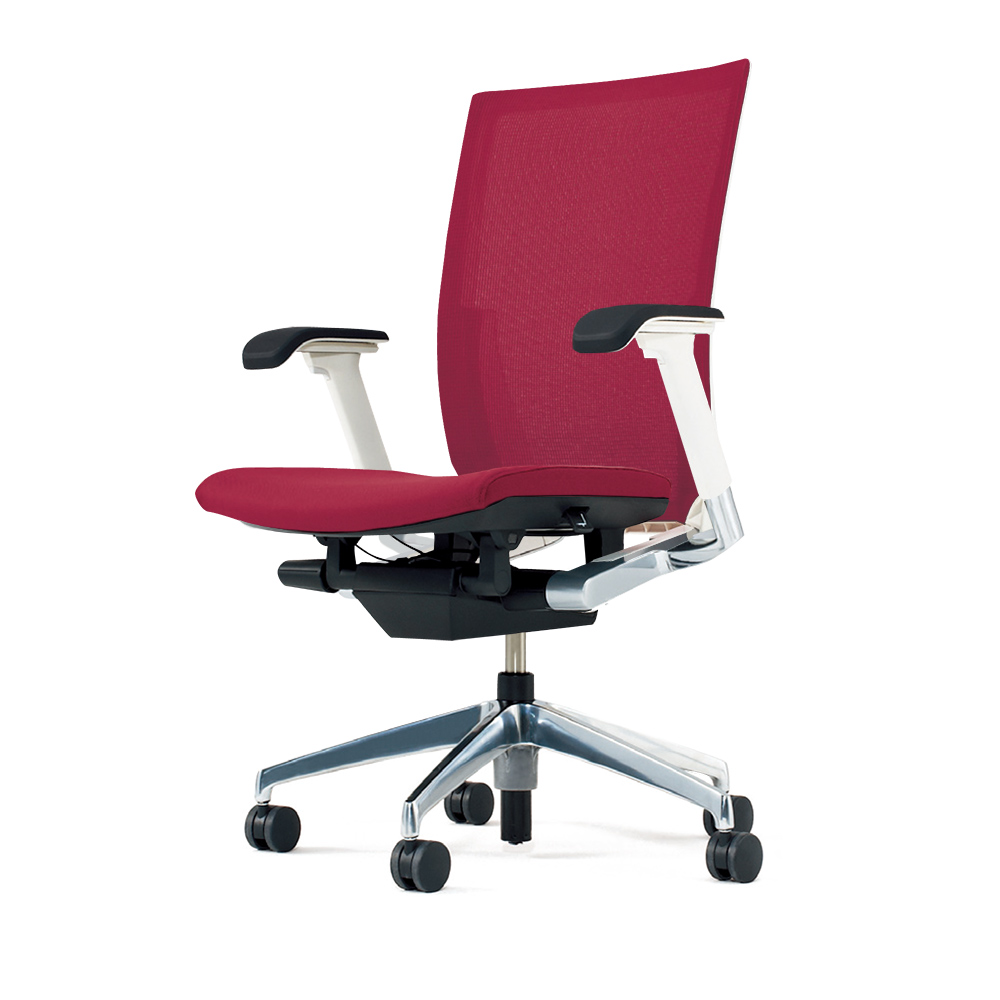 ヴェントチェア （ Vento chair ） KE-837JV1-ZWM4 プレーンメッシュ （ランバーサポートなし）/可動肘付/アルミ脚（アルミミラー） ［ZW×ラズベリーレッド］