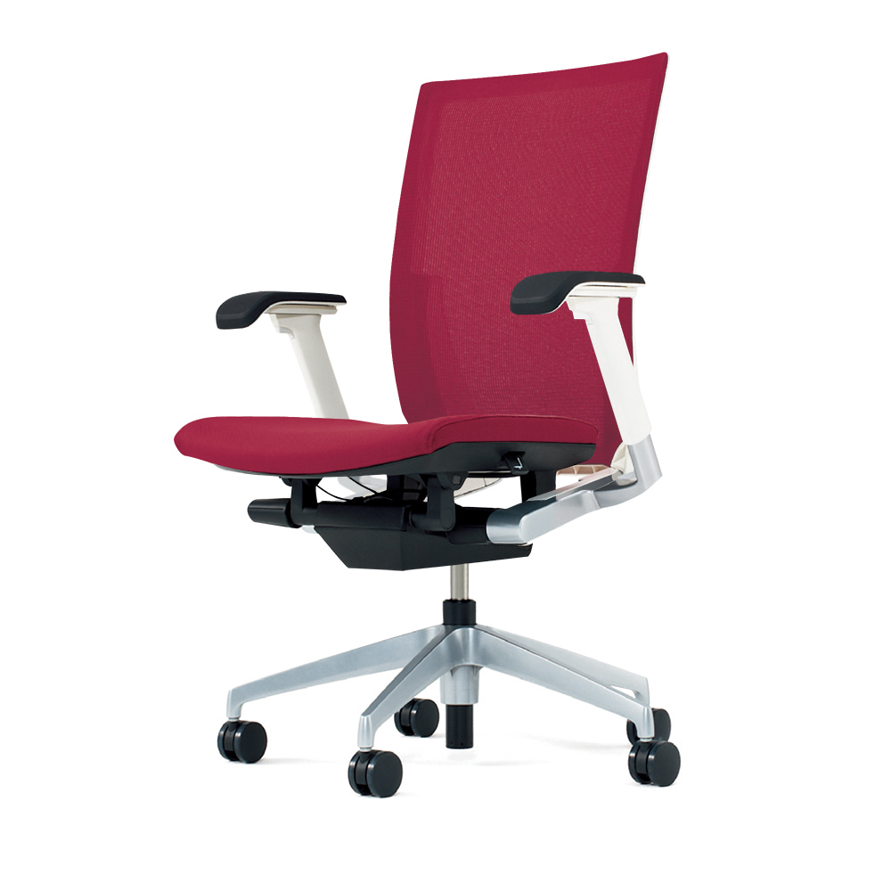 ヴェントチェア （ Vento chair ） KE-867JB-ZLM4 プレーンメッシュ （ランバーサポート付）/可動肘付/アルミ脚（シルバーメタリック） ［ZL×ラズベリーレッド］