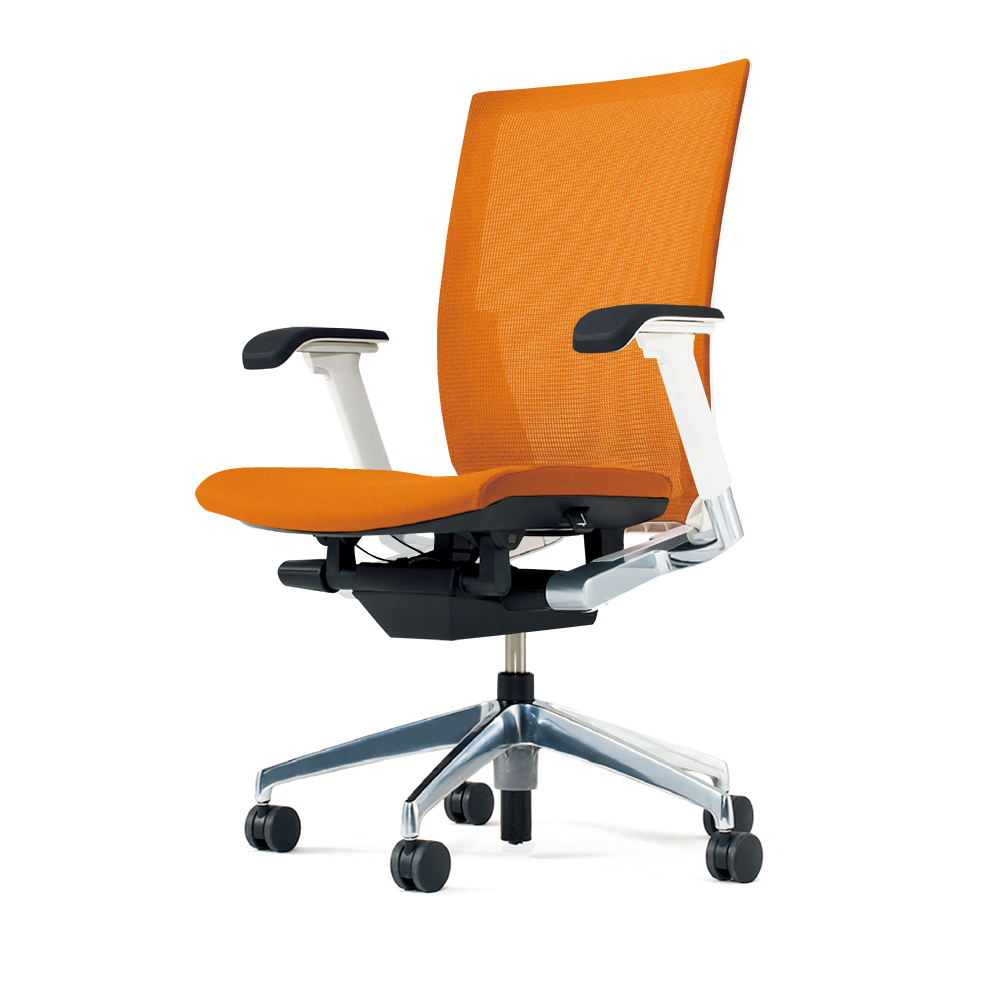 ヴェントチェア （ Vento chair ） KE-867JV1-ZWD3 プレーンメッシュ （ランバーサポート付）/可動肘付/アルミ脚（アルミミラー） ［ZW×アンバーオレンジ］